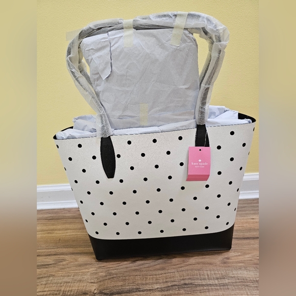 DisneyxKate Spade Minnie Mouse tote reversible black polka dot+matching wallet - Picture 5 of 12